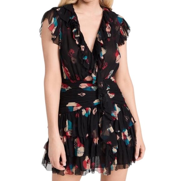 Ulla Johnson Zina Nocturne Ruffle Shibori Silk Crinkle Chiffon Mini Dress 2 - Picture 14 of 14